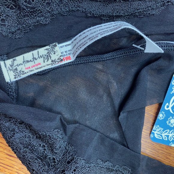 NWT Free People Serena Tanga Panties Cotton Lined Gusset Black Large ( 12-14) - Picture 8 of 9